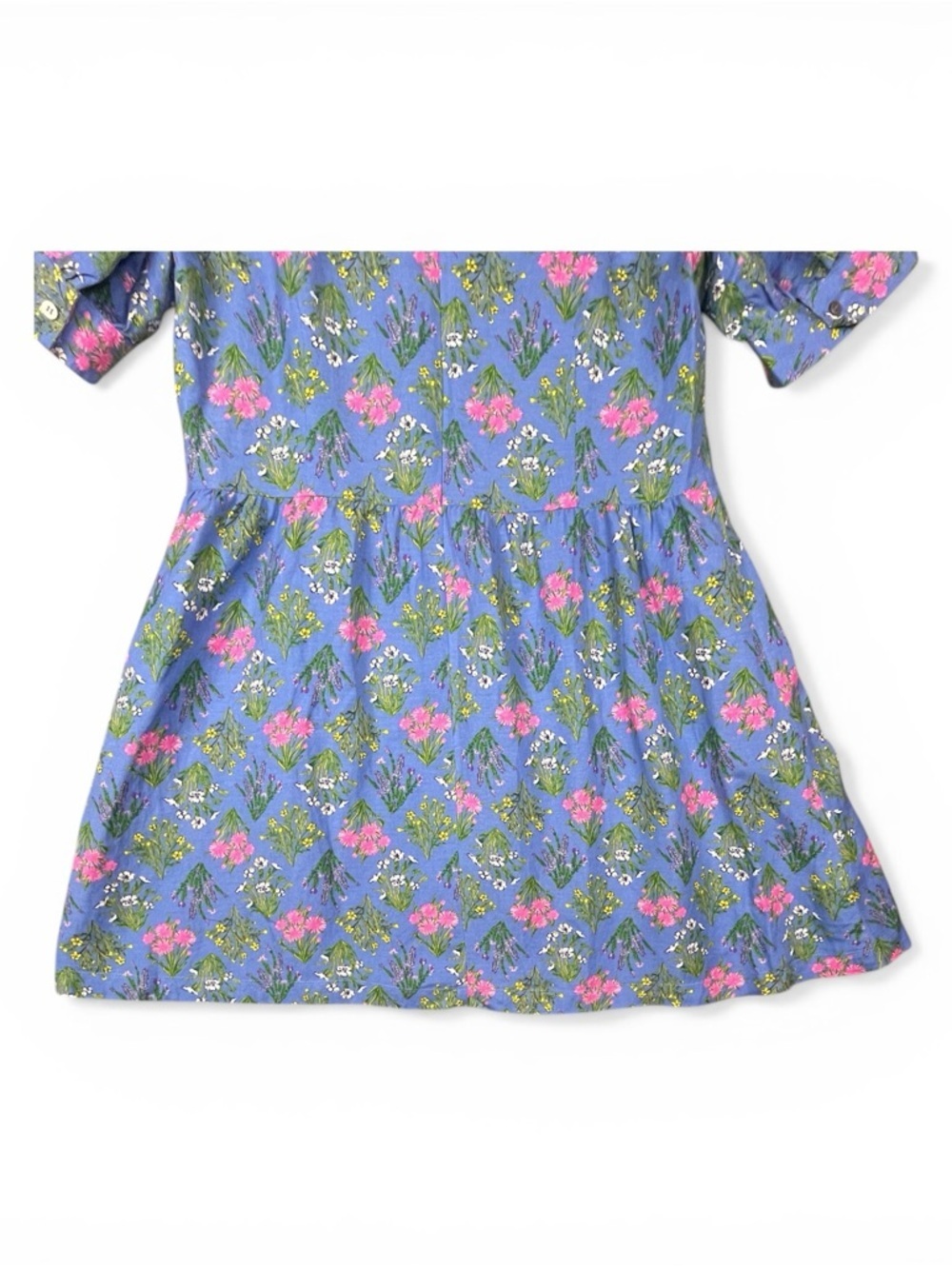 LOFT Linen Periwinkle Floral Print Puff Sleeve Mini BabyDoll A-Line Dress Sz 14 - Picture 10 of 16